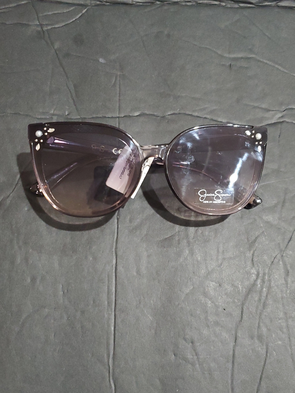 Jessica Simpson j6085 smoky Gray pearl crystal studded square cat eye sunglasses - Picture 7 of 7